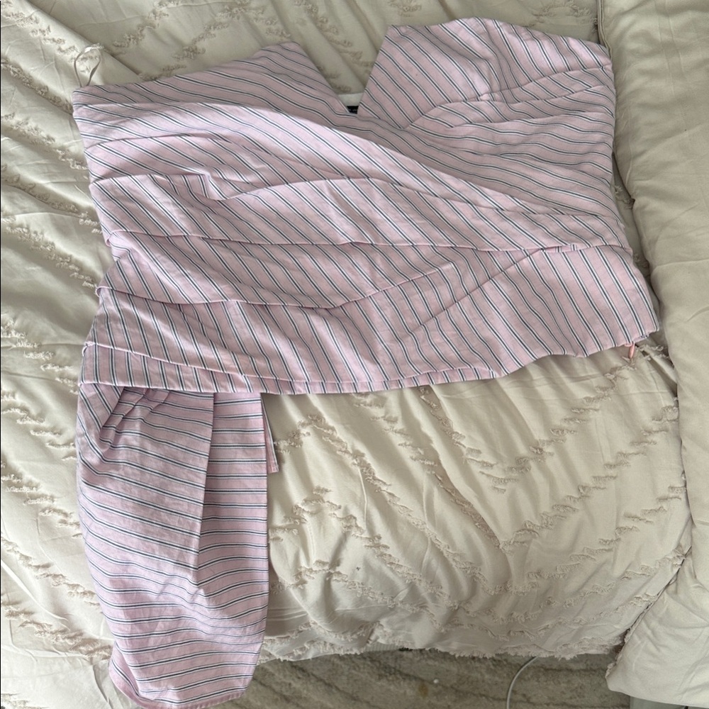 Zara Pink and Blue Strapless Top